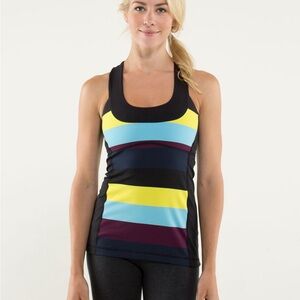 lululemon athletica Black and Multicolor Striped Tank Top